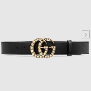 Flawed Gucci Leather Belt with Pearl Double G Size 85